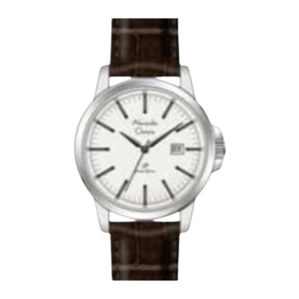 Alexandre Christie ALCW1008LDLSSSL White Dial Silver Case Leather Strap Analog Women Watch
